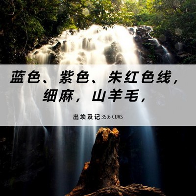 Picture 06 - 出 埃 及 记 35:6 CUVS - 蓝 色 、 紫 色 、 朱 红 色 线 ， 细 - Bible Verse Picture