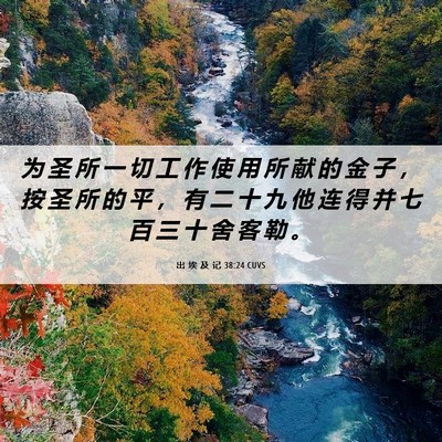 Picture 06 - 出 埃 及 记 38:24 CUVS - 为 圣 所 一 切 工 作 使 用 所 献 的 - Bible Verse Picture
