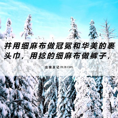 Picture 06 - 出 埃 及 记 39:28 CUVS - 并 用 细 麻 布 做 冠 冕 和 华 美 的 - Bible Verse Picture