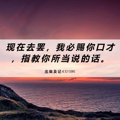 Picture 06 - 出 埃 及 记 4:12 CUVS - 现 在 去 罢 ， 我 必 赐 你 口 才 ， - Bible Verse Picture