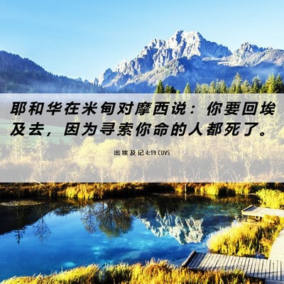 Picture 06 - 出 埃 及 记 4:19 CUVS - 耶 和 华 在 米 甸 对 摩 西 说 ： 你 - Bible Verse Picture