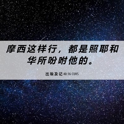 Picture 06 - 出 埃 及 记 40:16 CUVS - 摩 西 这 样 行 ， 都 是 照 耶 和 华 - Bible Verse Picture