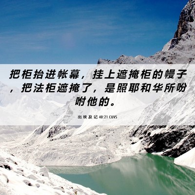 Picture 06 - 出 埃 及 记 40:21 CUVS - 把 柜 抬 进 帐 幕 ， 挂 上 遮 掩 柜 - Bible Verse Picture