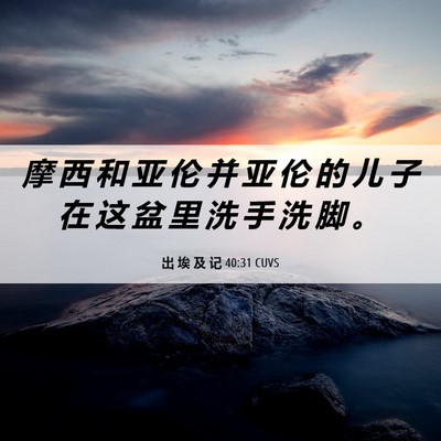 Picture 06 - 出 埃 及 记 40:31 CUVS - 摩 西 和 亚 伦 并 亚 伦 的 儿 子 在 - Bible Verse Picture