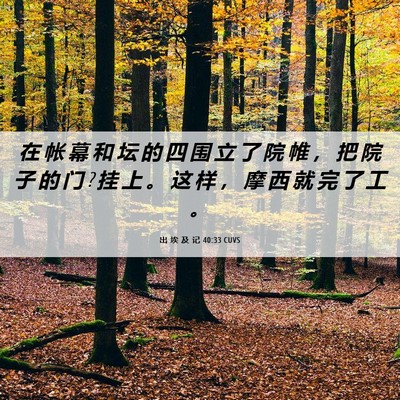Picture 06 - 出 埃 及 记 40:33 CUVS - 在 帐 幕 和 坛 的 四 围 立 了 院 帷 - Bible Verse Picture