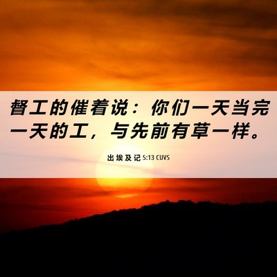 Picture 06 - 出 埃 及 记 5:13 CUVS - 督 工 的 催 着 说 ： 你 们 一 天 当 - Bible Verse Picture