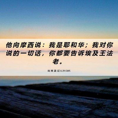 Picture 06 - 出 埃 及 记 6:29 CUVS - 他 向 摩 西 说 ： 我 是 耶 和 华 ； - Bible Verse Picture