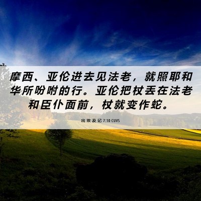 Picture 06 - 出 埃 及 记 7:10 CUVS - 摩 西 、 亚 伦 进 去 见 法 老 ， 就 - Bible Verse Picture