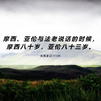 Picture 06 - 出 埃 及 记 7:7 CUVS - 摩 西 、 亚 伦 与 法 老 说 话 的 时 - Bible Verse Picture
