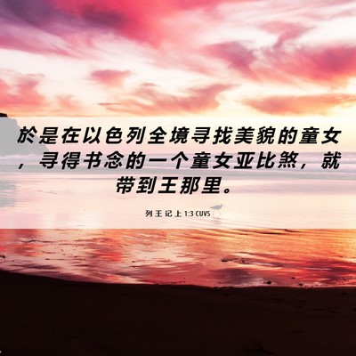 Picture 06 - 列 王 记 上 1:3 CUVS - 於 是 在 以 色 列 全 境 寻 找 美 貌 - Bible Verse Picture