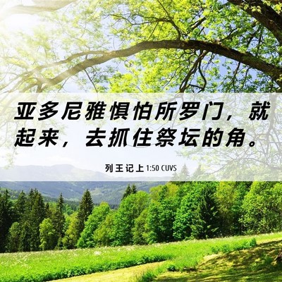Picture 06 - 列 王 记 上 1:50 CUVS - 亚 多 尼 雅 惧 怕 所 罗 门 ， 就 起 - Bible Verse Picture