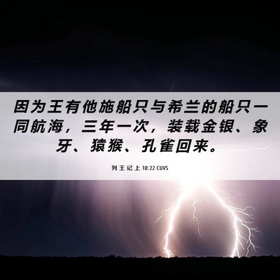 Picture 06 - 列 王 记 上 10:22 CUVS - 因 为 王 有 他 施 船 只 与 希 兰 的 - Bible Verse Picture