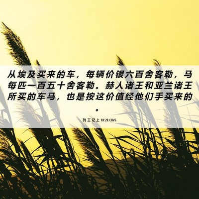 Picture 06 - 列 王 记 上 10:29 CUVS - 从 埃 及 买 来 的 车 ， 每 辆 价 银 - Bible Verse Picture