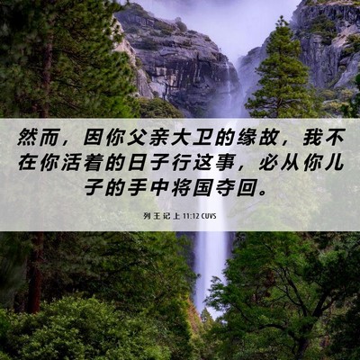 Picture 06 - 列 王 记 上 11:12 CUVS - 然 而 ， 因 你 父 亲 大 卫 的 缘 故 - Bible Verse Picture