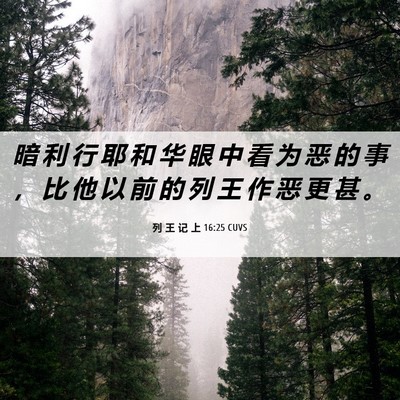 Picture 06 - 列 王 记 上 16:25 CUVS - 暗 利 行 耶 和 华 眼 中 看 为 恶 的 - Bible Verse Picture