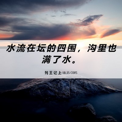 Picture 06 - 列 王 记 上 18:35 CUVS - 水 流 在 坛 的 四 围 ， 沟 里 也 满 - Bible Verse Picture