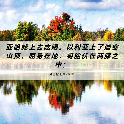 Picture 06 - 列 王 记 上 18:42 CUVS - 亚 哈 就 上 去 吃 喝 。 以 利 亚 上 - Bible Verse Picture