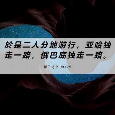 Picture 06 - 列 王 记 上 18:6 CUVS - 於 是 二 人 分 地 游 行 ， 亚 哈 独 - Bible Verse Picture