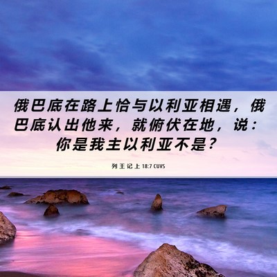 Picture 06 - 列 王 记 上 18:7 CUVS - 俄 巴 底 在 路 上 恰 与 以 利 亚 相 - Bible Verse Picture