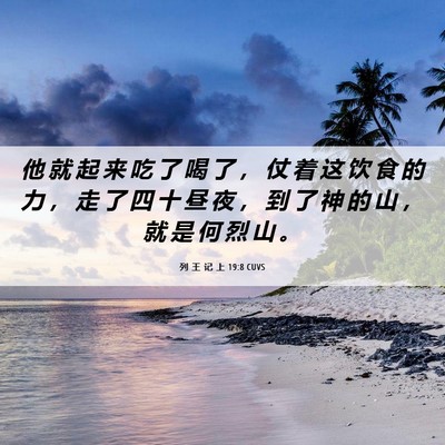 Picture 06 - 列 王 记 上 19:8 CUVS - 他 就 起 来 吃 了 喝 了 ， 仗 着 这 - Bible Verse Picture