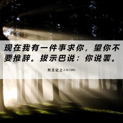 Picture 06 - 列 王 记 上 2:16 CUVS - 现 在 我 有 一 件 事 求 你 ， 望 你 - Bible Verse Picture