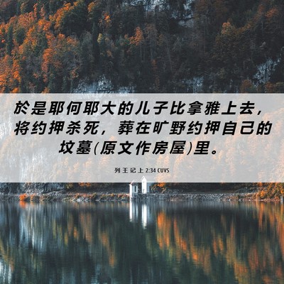 Picture 06 - 列 王 记 上 2:34 CUVS - 於 是 耶 何 耶 大 的 儿 子 比 拿 雅 - Bible Verse Picture