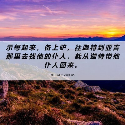 Picture 06 - 列 王 记 上 2:40 CUVS - 示 每 起 来 ， 备 上 驴 ， 往 迦 特 - Bible Verse Picture
