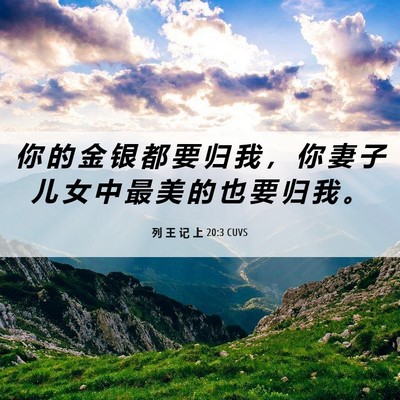 Picture 06 - 列 王 记 上 20:3 CUVS - 你 的 金 银 都 要 归 我 ， 你 妻 子 - Bible Verse Picture