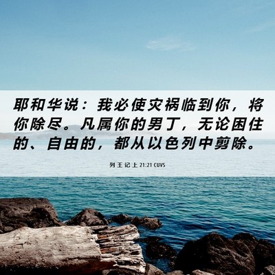 Picture 06 - 列 王 记 上 21:21 CUVS - 耶 和 华 说 ： 我 必 使 灾 祸 临 到 - Bible Verse Picture