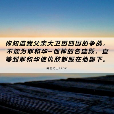 Picture 06 - 列 王 记 上 5:3 CUVS - 你 知 道 我 父 亲 大 卫 因 四 围 的 - Bible Verse Picture