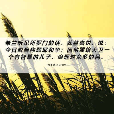 Picture 06 - 列 王 记 上 5:7 CUVS - 希 兰 听 见 所 罗 门 的 话 ， 就 甚 - Bible Verse Picture