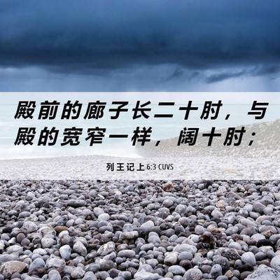 Picture 06 - 列 王 记 上 6:3 CUVS - 殿 前 的 廊 子 长 二 十 肘 ， 与 殿 - Bible Verse Picture