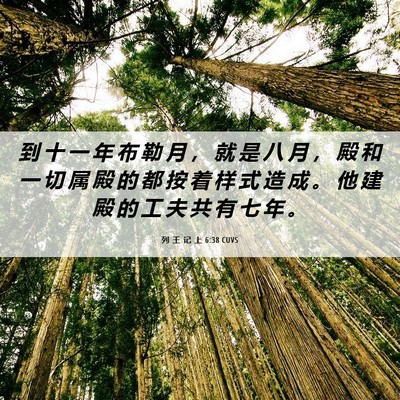 Picture 06 - 列 王 记 上 6:38 CUVS - 到 十 一 年 布 勒 月 ， 就 是 八 月 - Bible Verse Picture