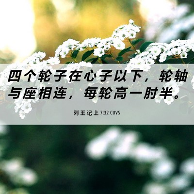 Picture 06 - 列 王 记 上 7:32 CUVS - 四 个 轮 子 在 心 子 以 下 ， 轮 轴 - Bible Verse Picture