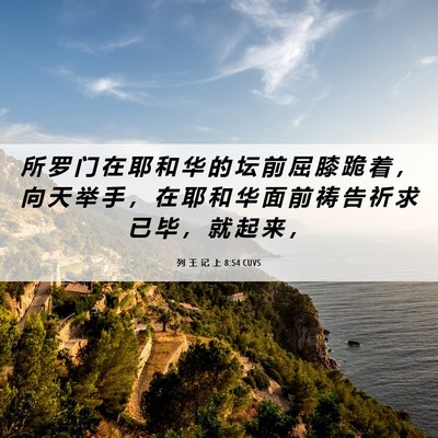Picture 06 - 列 王 记 上 8:54 CUVS - 所 罗 门 在 耶 和 华 的 坛 前 屈 膝 - Bible Verse Picture