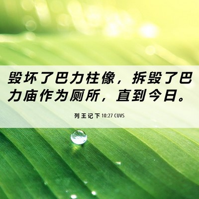 Picture 06 - 列 王 记 下 10:27 CUVS - 毁 坏 了 巴 力 柱 像 ， 拆 毁 了 巴 - Bible Verse Picture