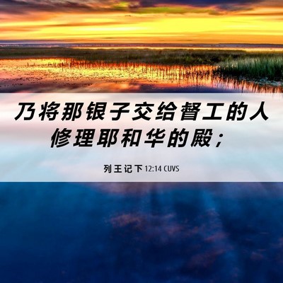 Picture 06 - 列 王 记 下 12:14 CUVS - 乃 将 那 银 子 交 给 督 工 的 人 修 - Bible Verse Picture