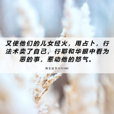 Picture 06 - 列 王 记 下 17:17 CUVS - 又 使 他 们 的 儿 女 经 火 ， 用 占 - Bible Verse Picture