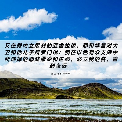 Picture 06 - 列 王 记 下 21:7 CUVS - 又 在 殿 内 立 雕 刻 的 亚 舍 拉 像 - Bible Verse Picture