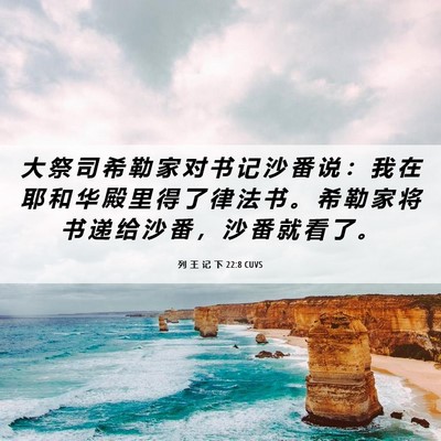 Picture 06 - 列 王 记 下 22:8 CUVS - 大 祭 司 希 勒 家 对 书 记 沙 番 说 - Bible Verse Picture