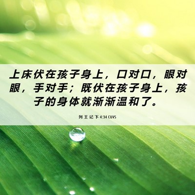 Picture 06 - 列 王 记 下 4:34 CUVS - 上 床 伏 在 孩 子 身 上 ， 口 对 口 - Bible Verse Picture