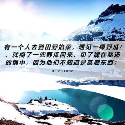 Picture 06 - 列 王 记 下 4:39 CUVS - 有 一 个 人 去 到 田 野 掐 菜 ， 遇 - Bible Verse Picture