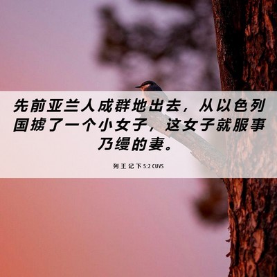 Picture 06 - 列 王 记 下 5:2 CUVS - 先 前 亚 兰 人 成 群 地 出 去 ， 从 - Bible Verse Picture