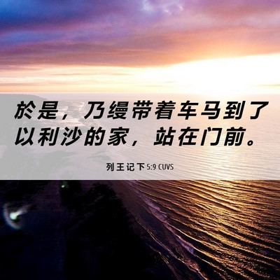 Picture 06 - 列 王 记 下 5:9 CUVS - 於 是 ， 乃 缦 带 着 车 马 到 了 以 - Bible Verse Picture
