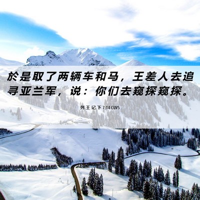 Picture 06 - 列 王 记 下 7:14 CUVS - 於 是 取 了 两 辆 车 和 马 ， 王 差 - Bible Verse Picture
