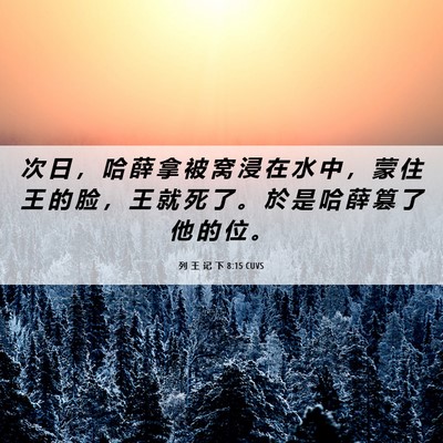 Picture 06 - 列 王 记 下 8:15 CUVS - 次 日 ， 哈 薛 拿 被 窝 浸 在 水 中 - Bible Verse Picture