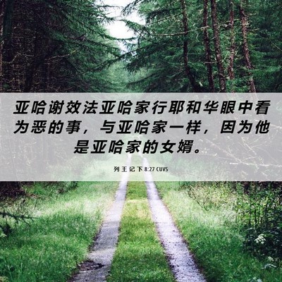 Picture 06 - 列 王 记 下 8:27 CUVS - 亚 哈 谢 效 法 亚 哈 家 行 耶 和 华 - Bible Verse Picture