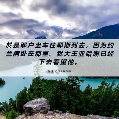 Picture 06 - 列 王 记 下 9:16 CUVS - 於 是 耶 户 坐 车 往 耶 斯 列 去 ， - Bible Verse Picture