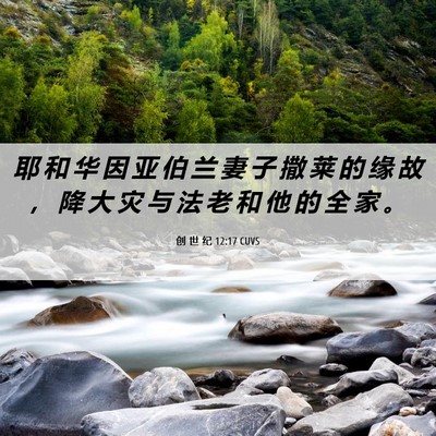 Picture 06 - 创 世 纪 12:17 CUVS - 耶 和 华 因 亚 伯 兰 妻 子 撒 莱 的 - Bible Verse Picture