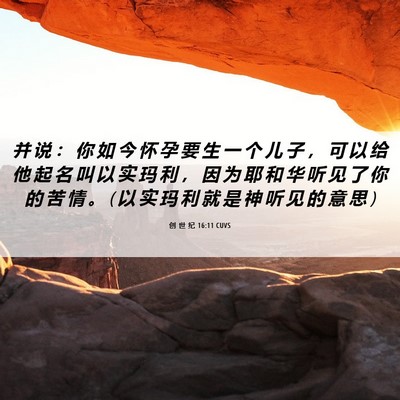 Picture 06 - 创 世 纪 16:11 CUVS - 并 说 ： 你 如 今 怀 孕 要 生 一 个 - Bible Verse Picture